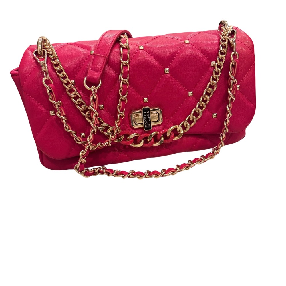 Bagley Mischka Red Quilted Studded Chain‎ Shoulder Bag Purse 10x5.5x3 EUC